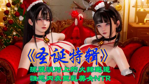 圣诞特辑：泳装派对上的火辣邂逅，性感内衣巨乳美女NTR
